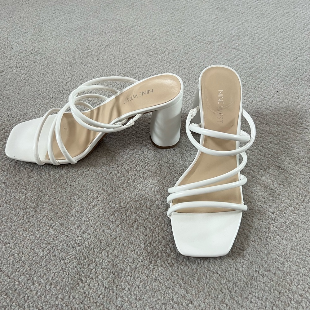 Nine West Women's white strappy Synthetic block heel Sandals - 8 M